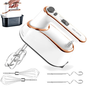 GELANGS hand mixer with dial speed control for precise blending of batters.