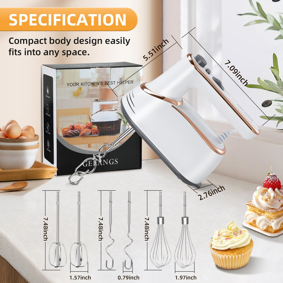 GELANGS hand mixer with dishwasher-safe attachments simplifies cleanup after baking.