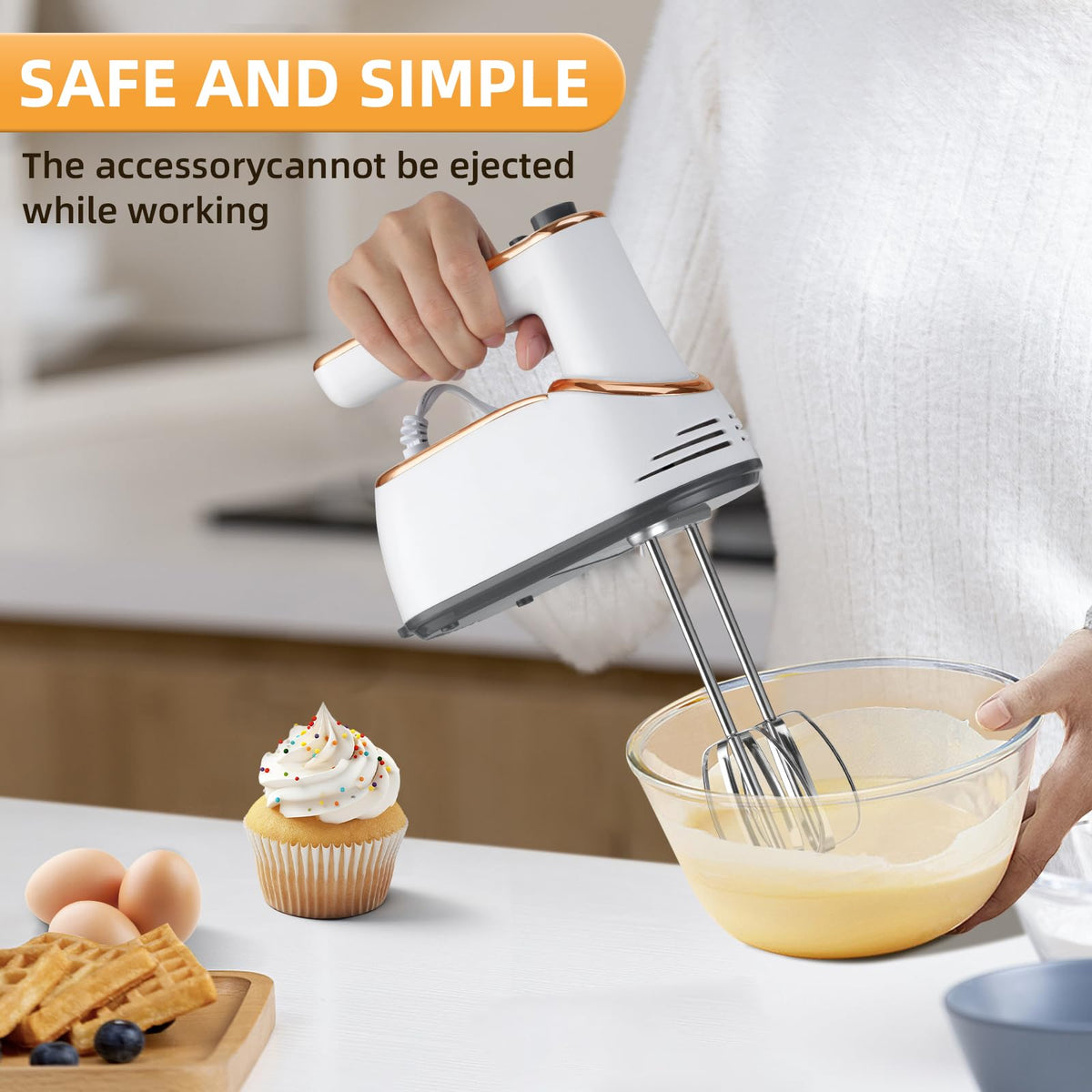 GELANGS hand mixer turbo boost button highlights extra power for tough doughs.