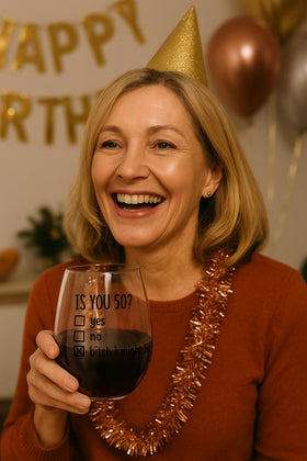 Gelid Is You 50 wine glass commemorating a 50th anniversary