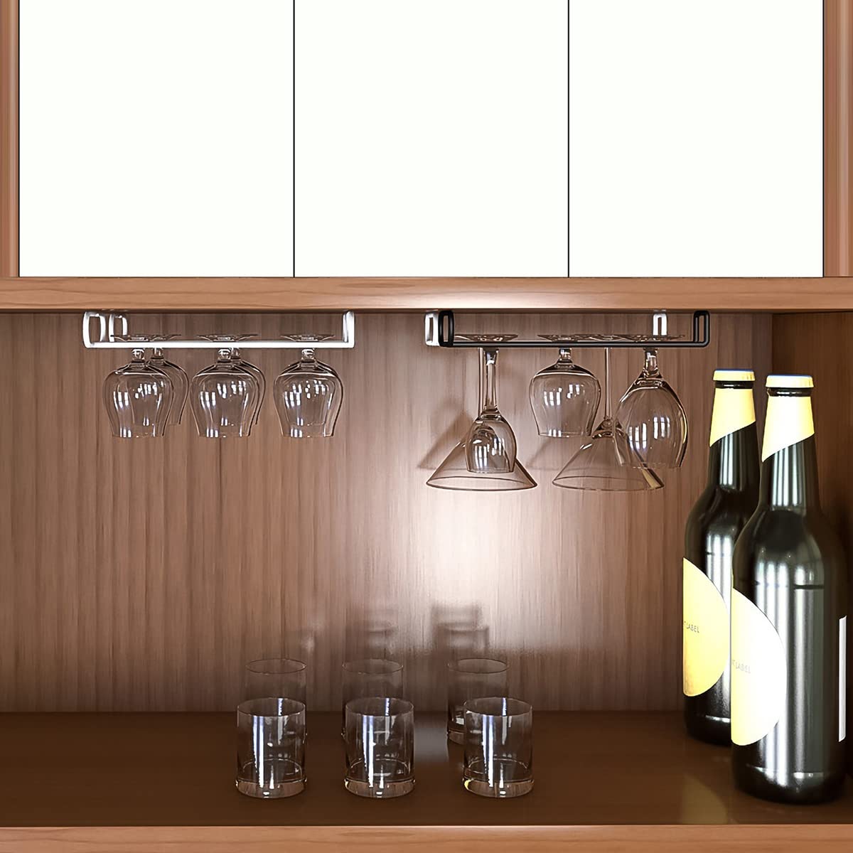 GeLive black under-cabinet rack adds sleek, durable storage.