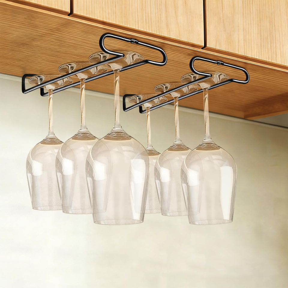 GeLive under cabinet wine glass rack keeps stemware organized and accessible.