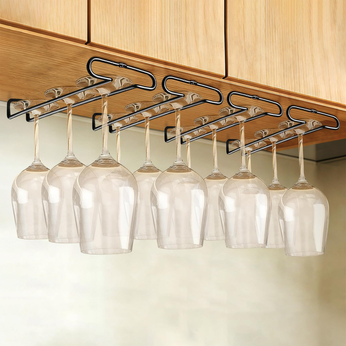 GeLive under-shelf wine glass rack 10inch for space-saving cabinet storage.