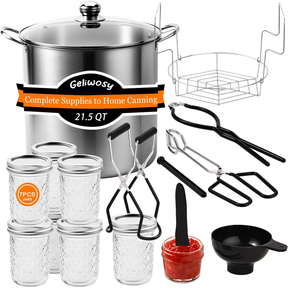 Geliwosy 21.5 qt canning pot and kit ready for batch canning at home.