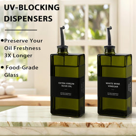 Gelury green glass vinegar dispenser with UV protection for freshness.