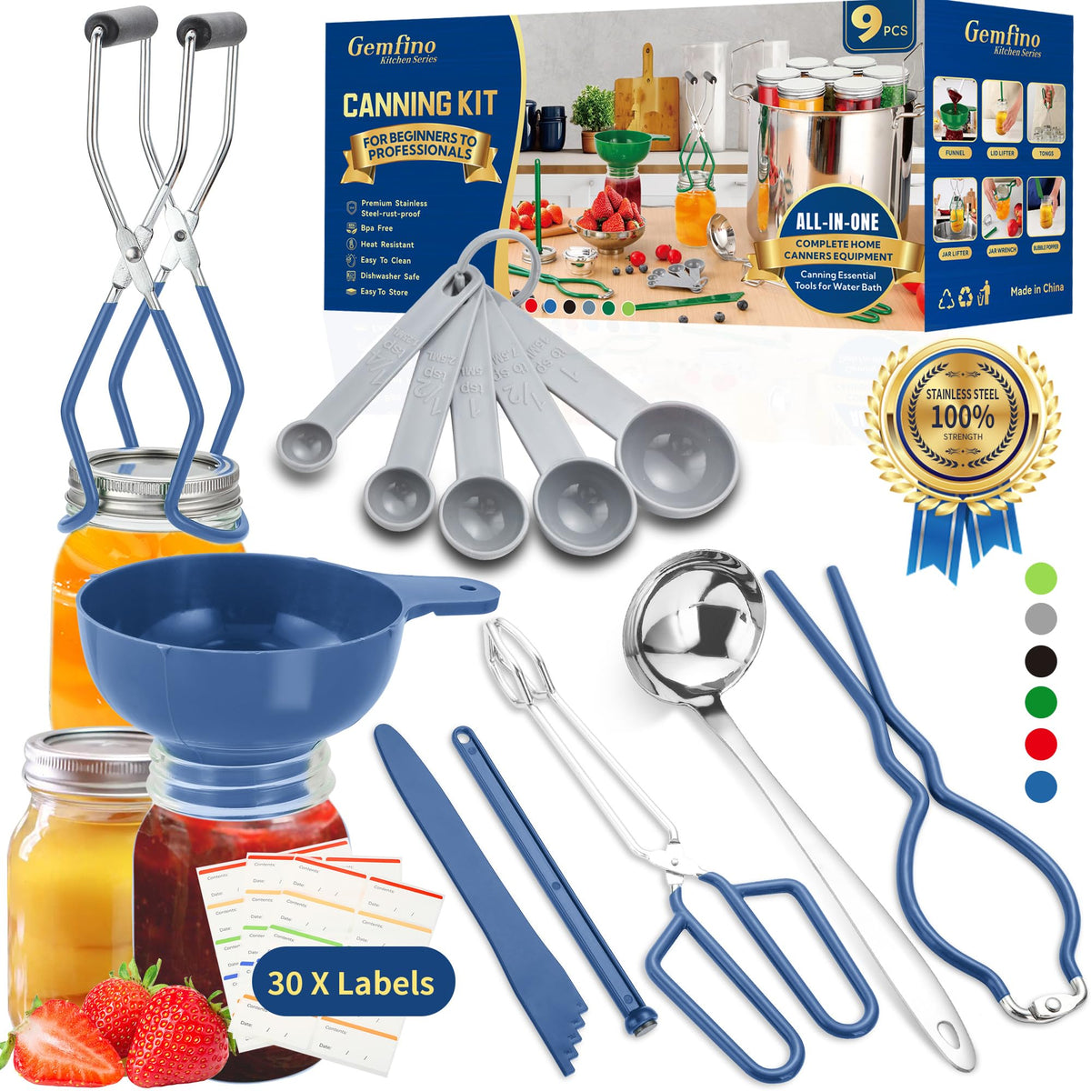Gemfino wide-mouth funnel for precise, mess-free canning prep.
