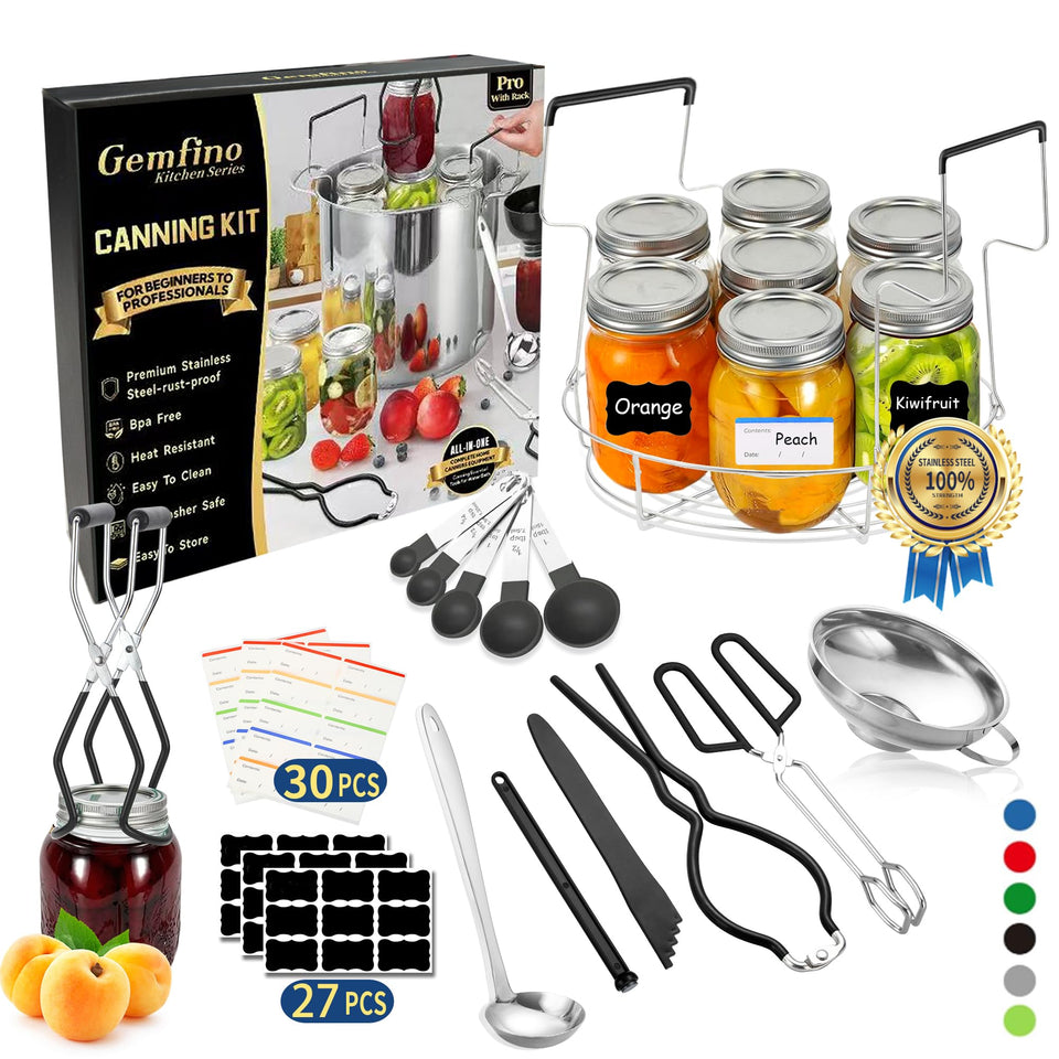 Gemfino stainless steel canning rack for safe, even steam processing at home.