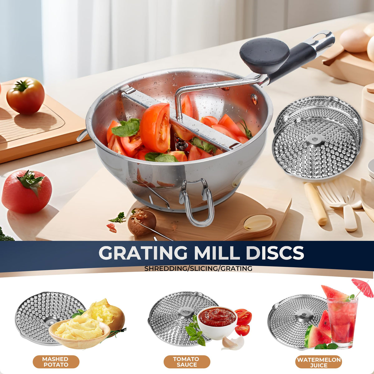 Gemfino orange food mill dishwasher safe for easy cleanup.