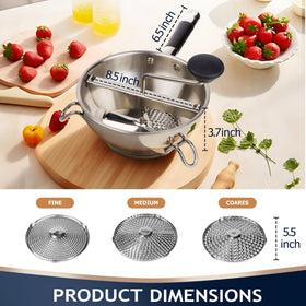 Gemfino orange stainless steel food mill with ergonomic silicone handle for comfort.