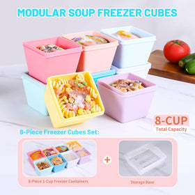 Gemice 1-cup freezer cubes ready for precise portion control.