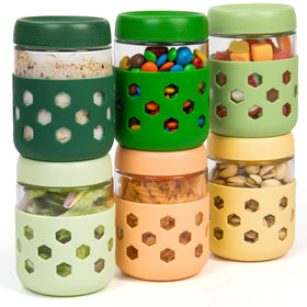 Gemice 6-pack overnight oats jar with lid and silicone sleeve for secure grip and easy transport