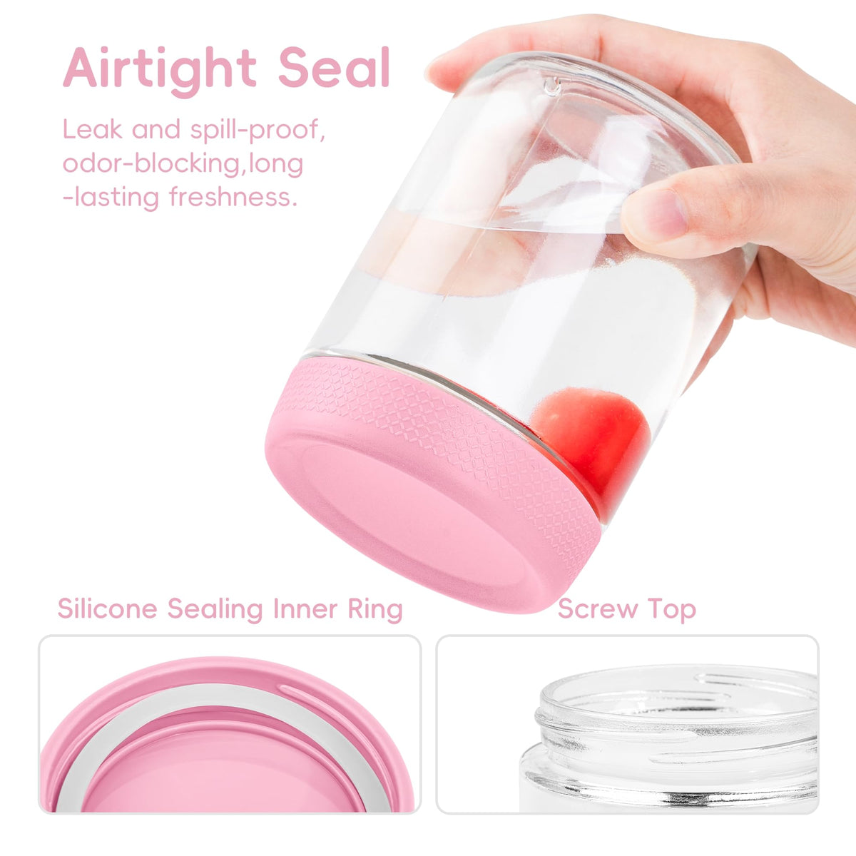 Gemice twist-on lid with gasket ensures a tight seal for chia puddings.