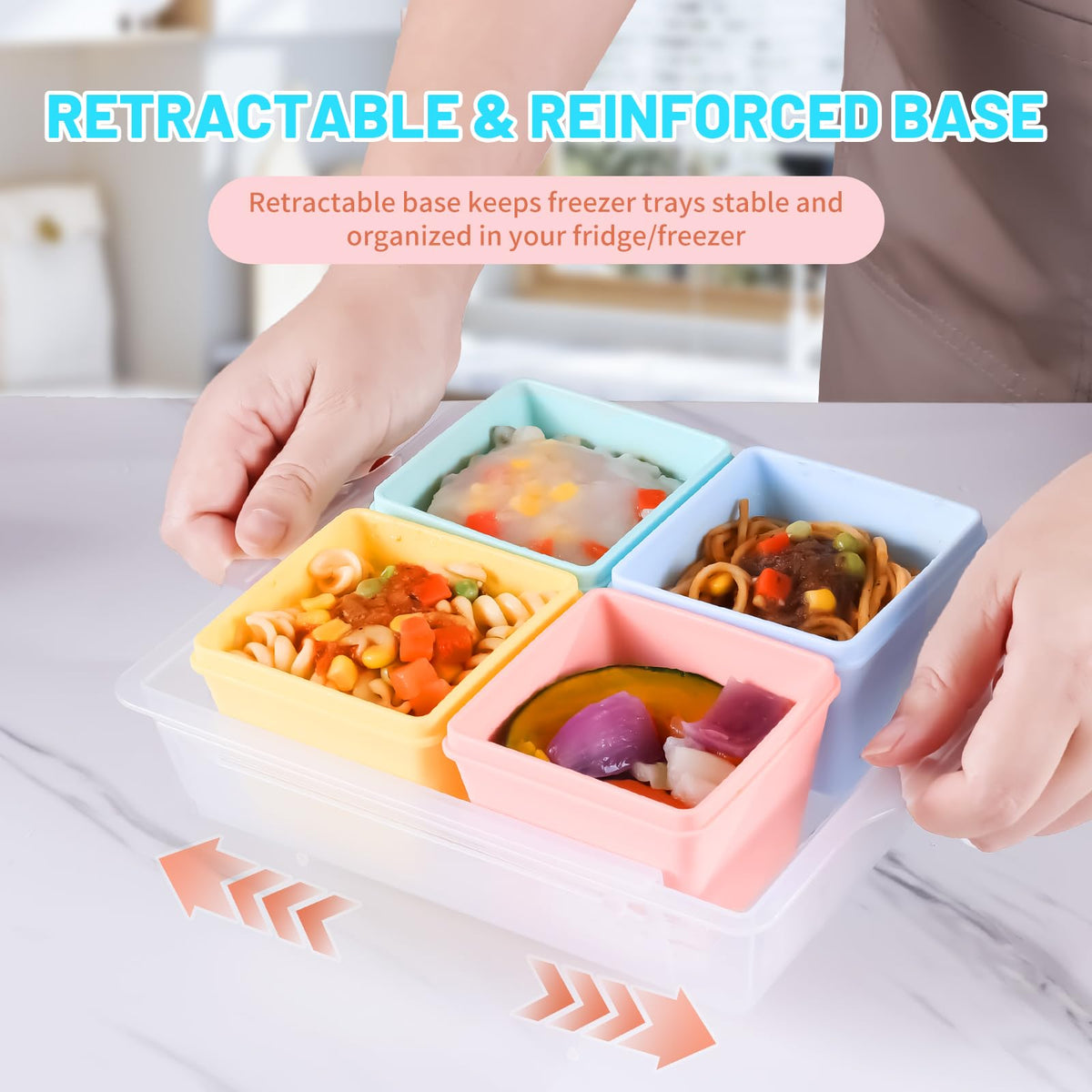 Gemice trays feature measurement markings for easy portioning.