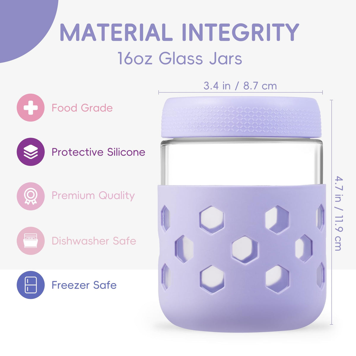Gemice silicone sleeve in bright color protects jar from drops while handling.