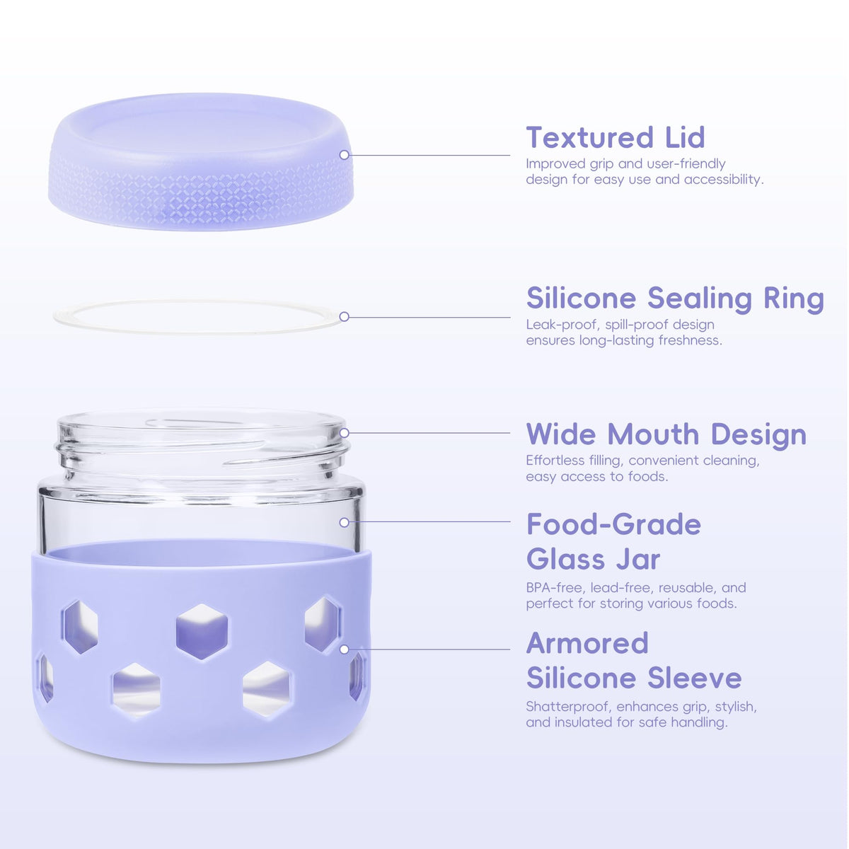 Gemice silicone sleeve protects jars against chips and drops during busy days.