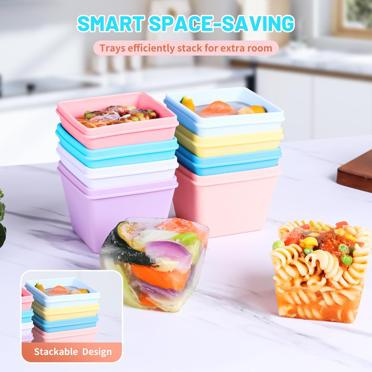 Gemice stackable freezer containers save fridge space.