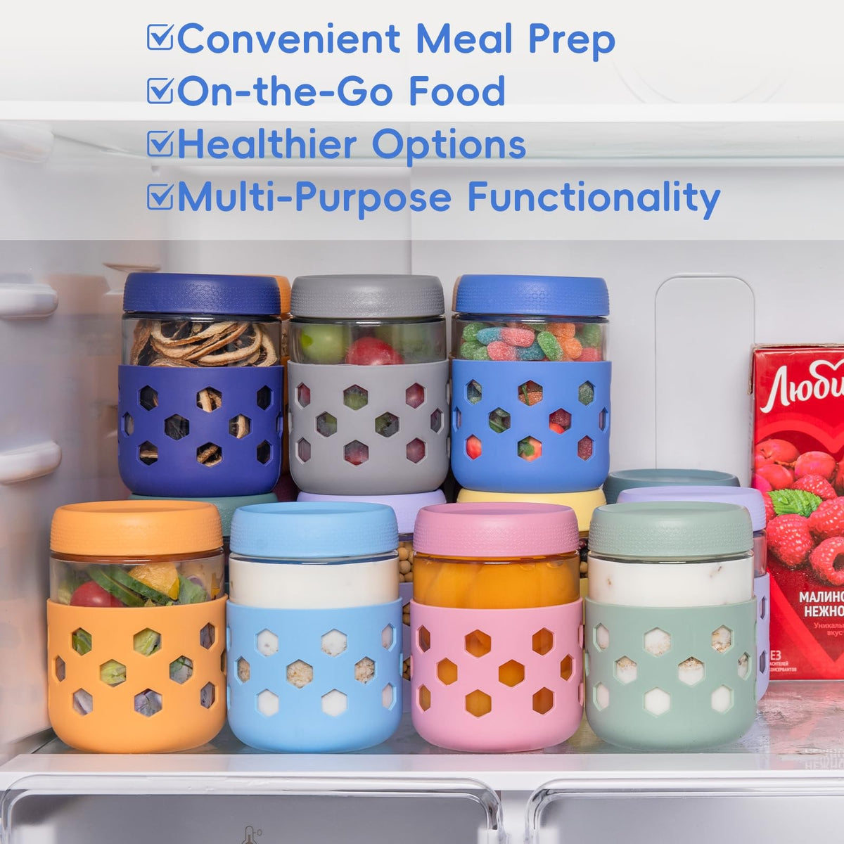 Gemice yogurt parfait jar with bright sleeve elevates meal prep.