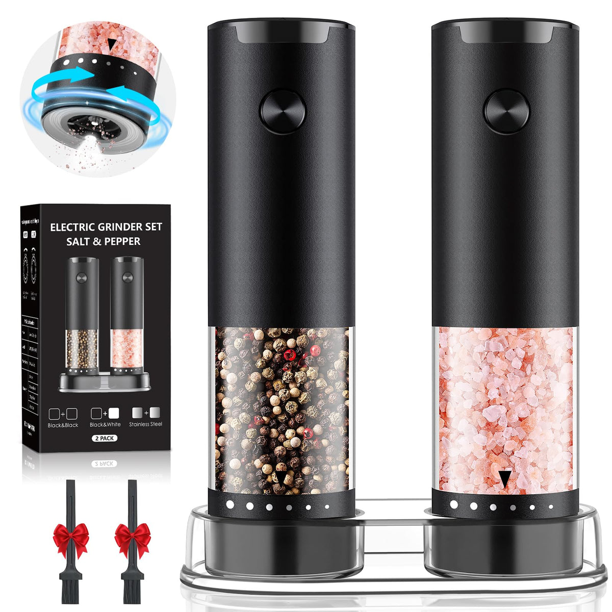 GEMII electric grinder with LED light highlights precise seasoning at night