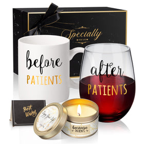 Gemwi Before Patients After Patients mug and glass set on gift box for nurses.