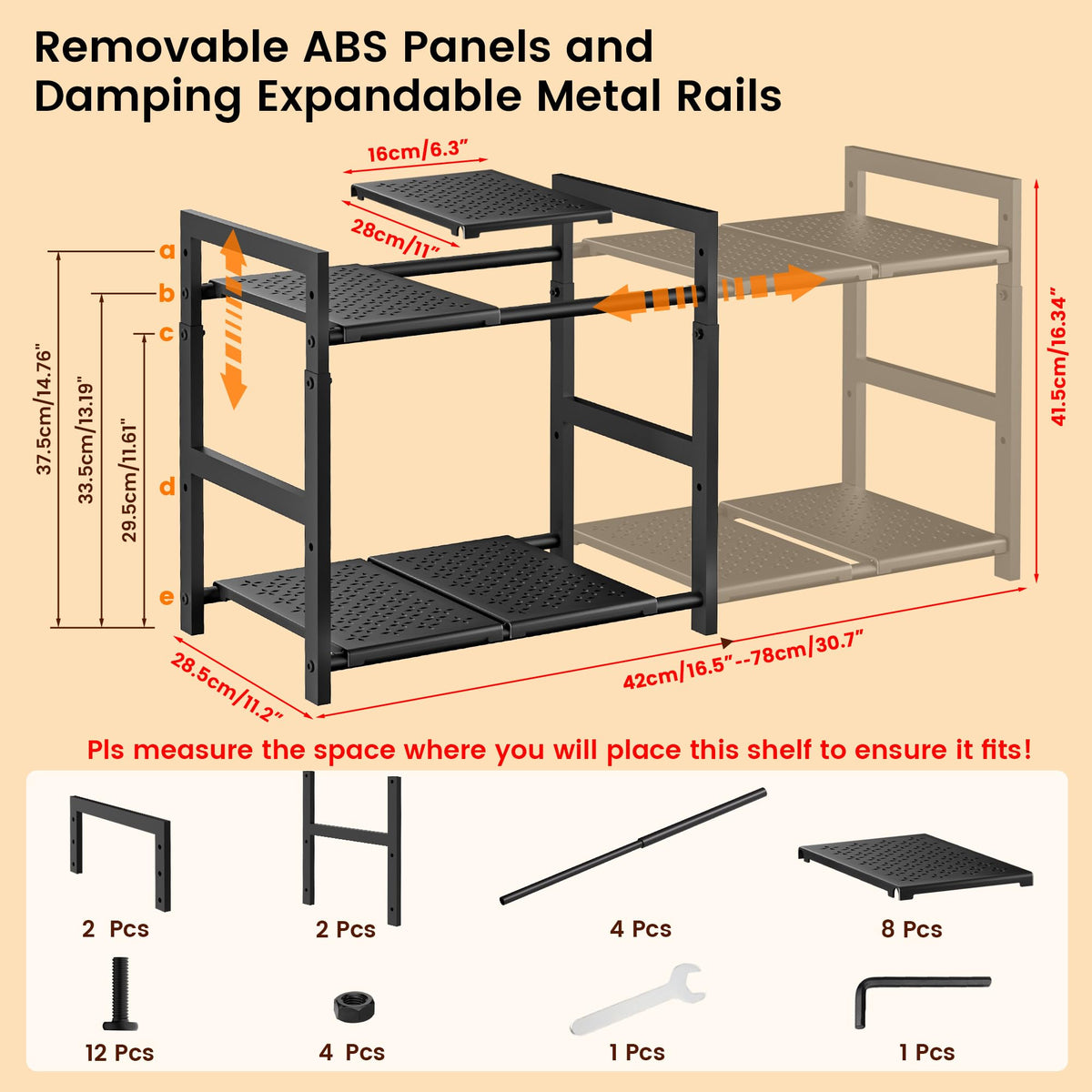 GEMWON under-sink organizer adjustable height enables custom shelving for tall items