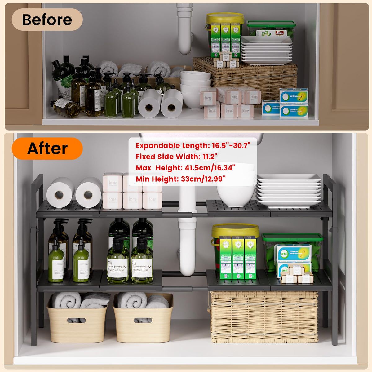 GEMWON under-sink organizer tool-free assembly saves time with easy setup