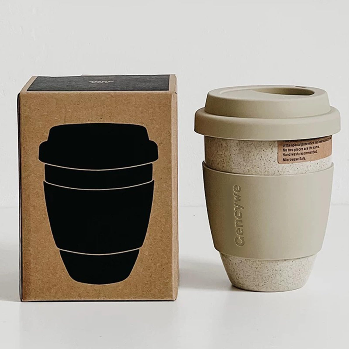 Gencywe 2-pack ceramic travel mugs silicone lids closeup, durable on-the-go use