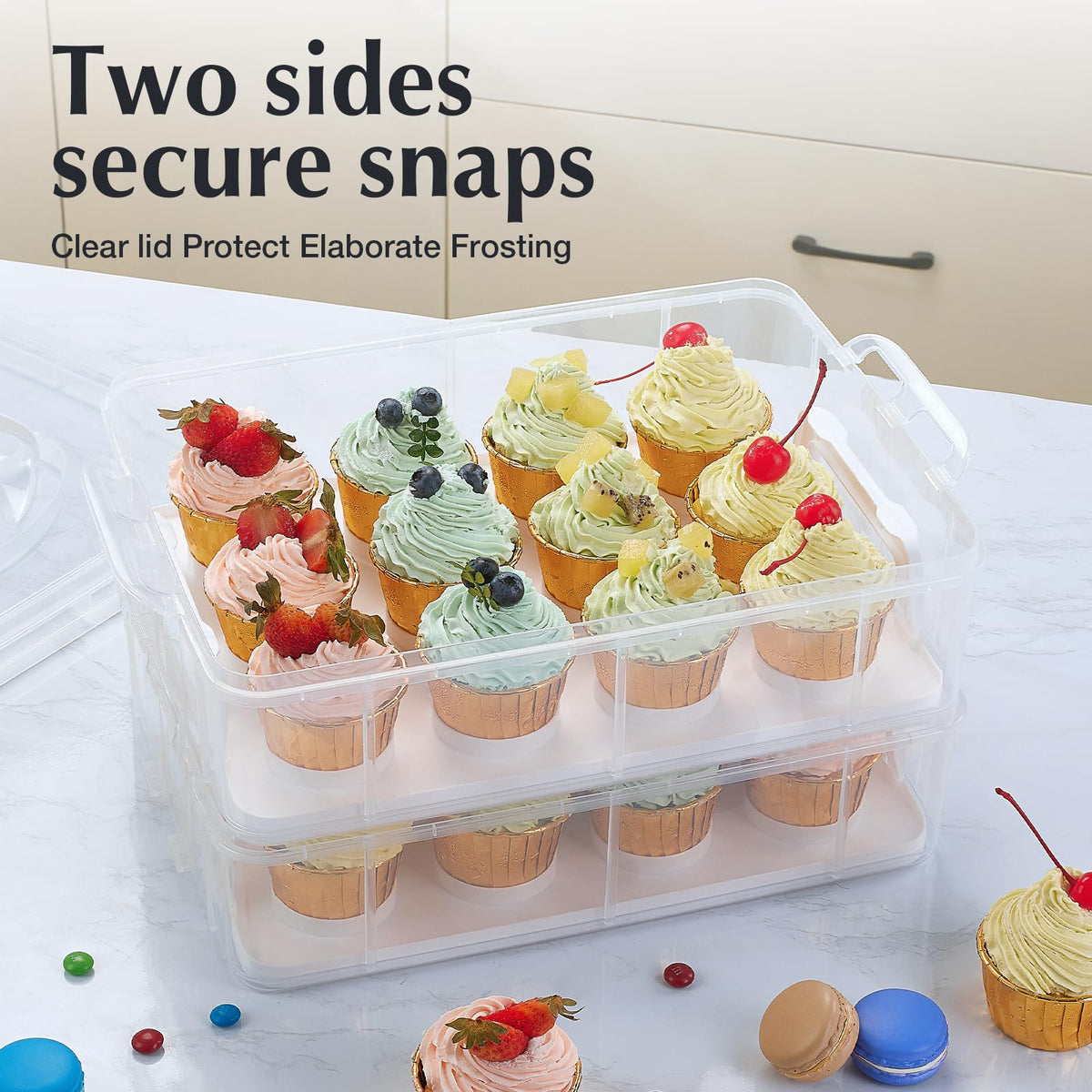 Gencywe storage box keeps cupcakes fresh during transport.