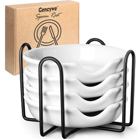 Gencywe ceramic spoon rest set on counter keeps utensils organized and drips contained.