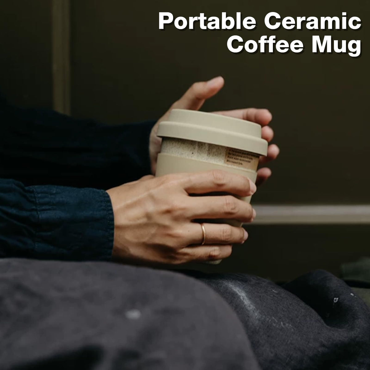 Gencywe ceramic travel mug earth-tone glaze closeup, earthy and stylish