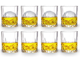 Gencywe collection display of eight glasses suitable for whisky, bourbon, scotch, and cocktails.