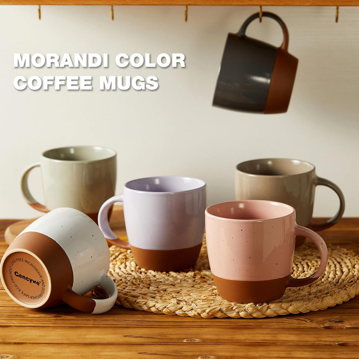 Close-up of Morandi glaze on Gencywe mugs, showcasing calm color and durability.