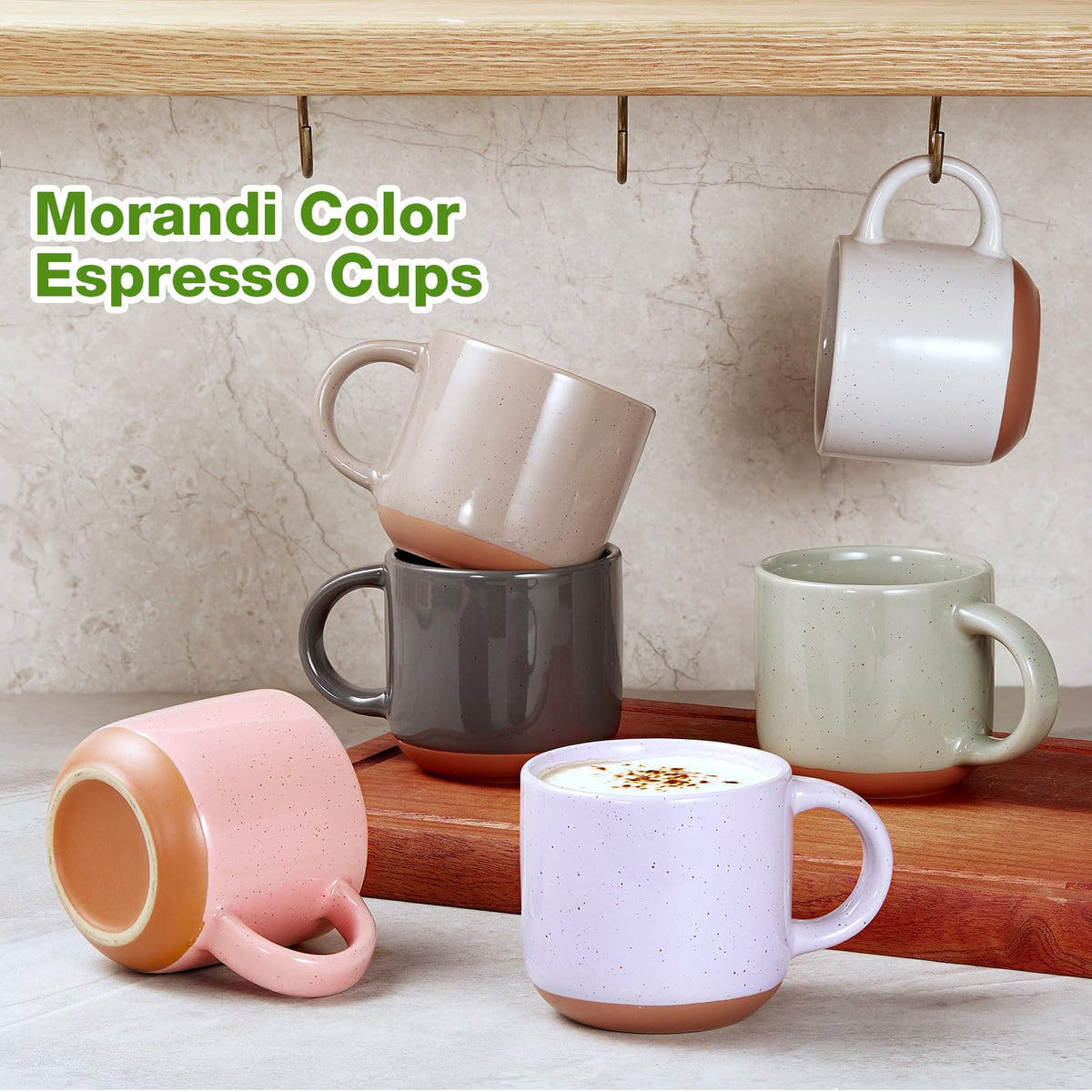 Gencywe Morandi porcelain cups displayed on table in modern setting.