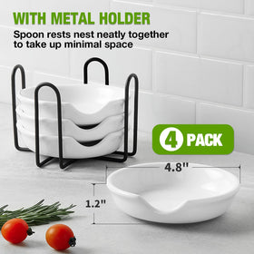 Gencywe spoon rest with metal holder keeps multiple utensils within reach while cooking.