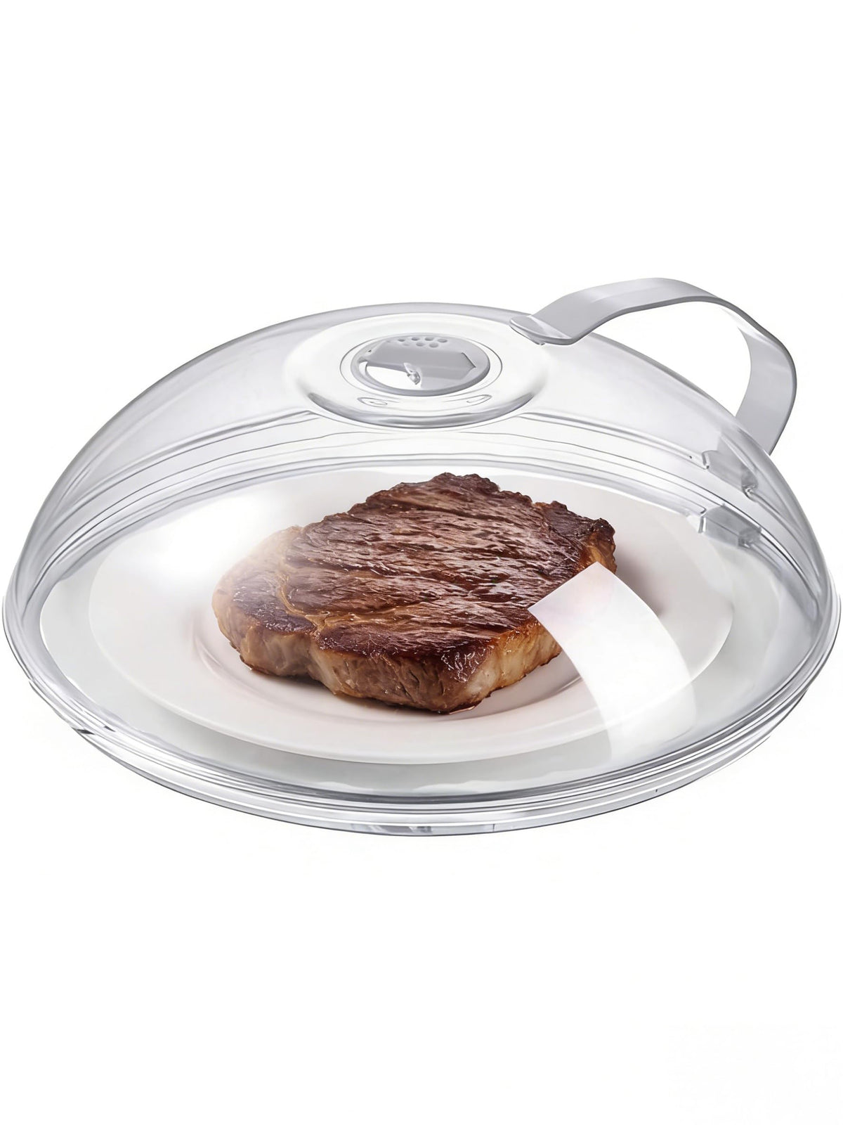 Generic 11-inch microwave splatter cover with handle reduces mess during heating.