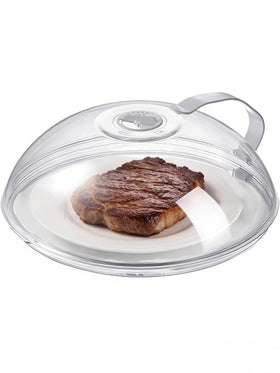 Generic 11-inch microwave splatter cover with handle reduces mess during heating.
