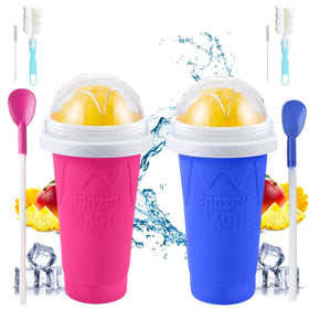 Generic 2-pack slushie cup maker with lid and straw for spill-free sipping.