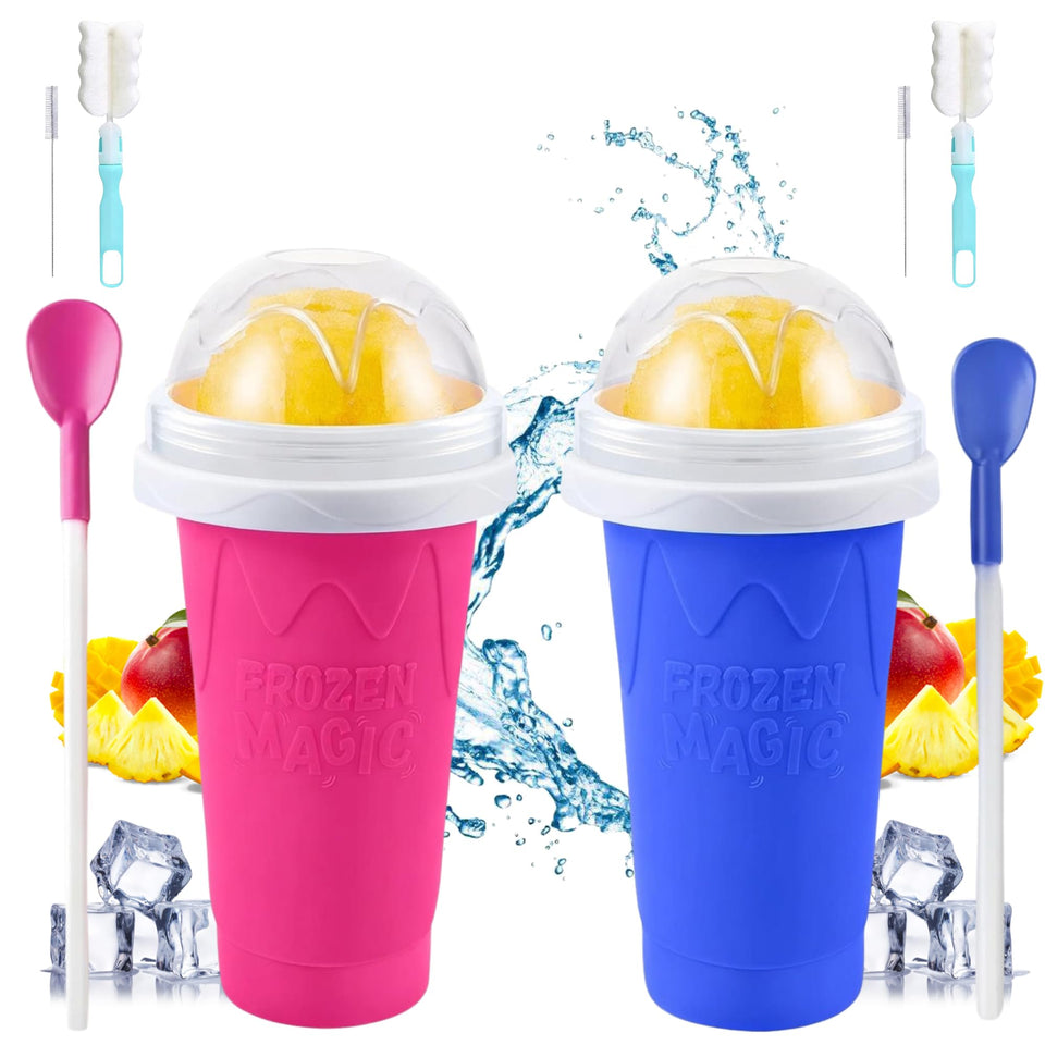 Generic 2-pack slushie cup maker with lid and straw for spill-free sipping.