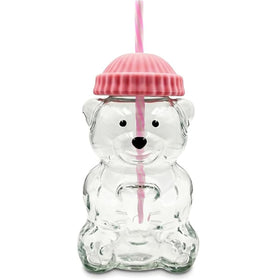 Generic 2025 bear cup in pink glass ideal for smoothies and iced drinks on the go