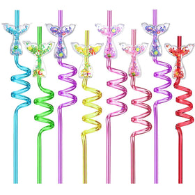 Generic 24 glitter mermaid-tail straws show shiny patterns for festive drinks.