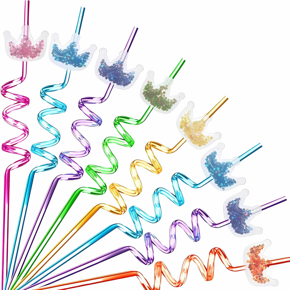 Generic 24 glitter princess crowns straw set for eco-friendly party favors.
