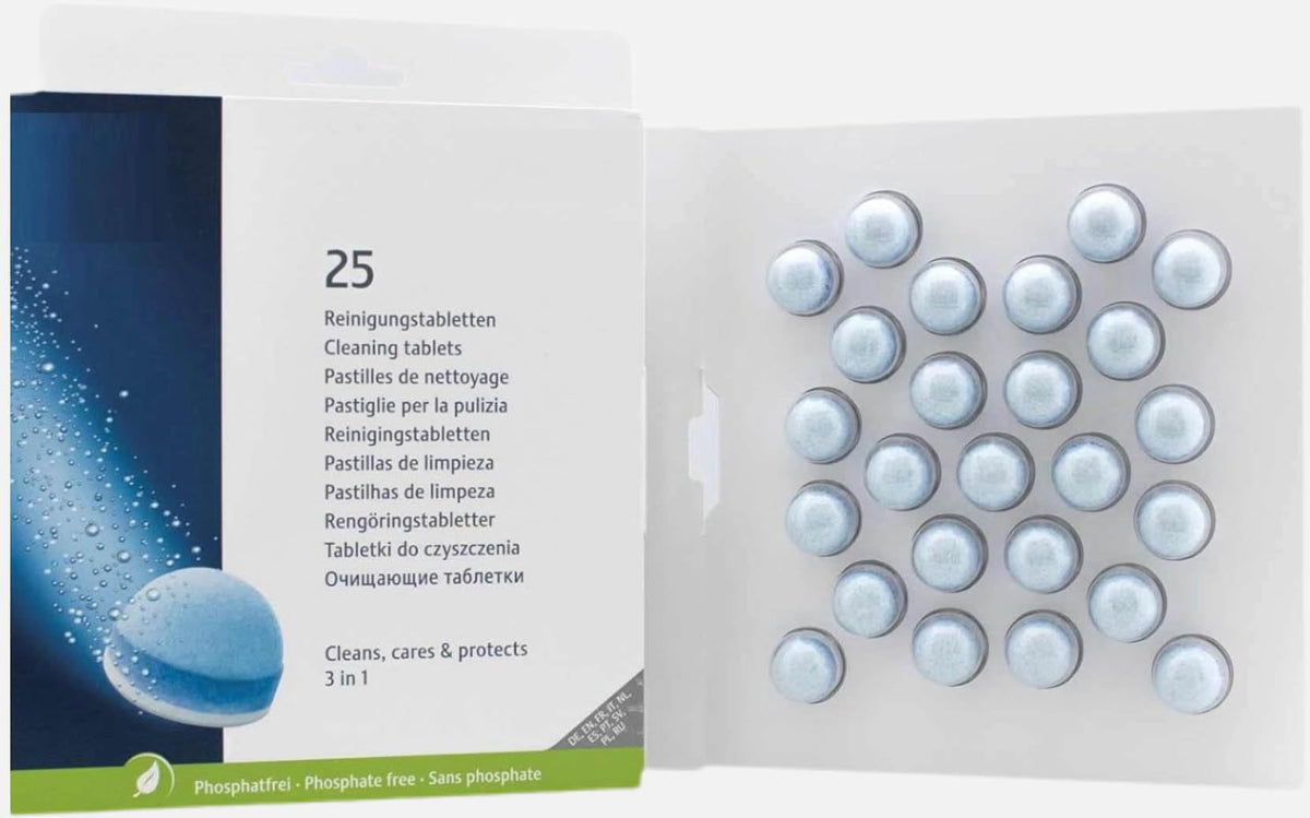 Generic 3-Phase Cleaning Tablets dissolving in water for deep cleaning action.