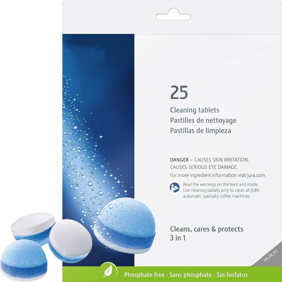 Generic 3-Phase Cleaning Tablets pack 25-count shown for refreshing coffee machine maintenance.
