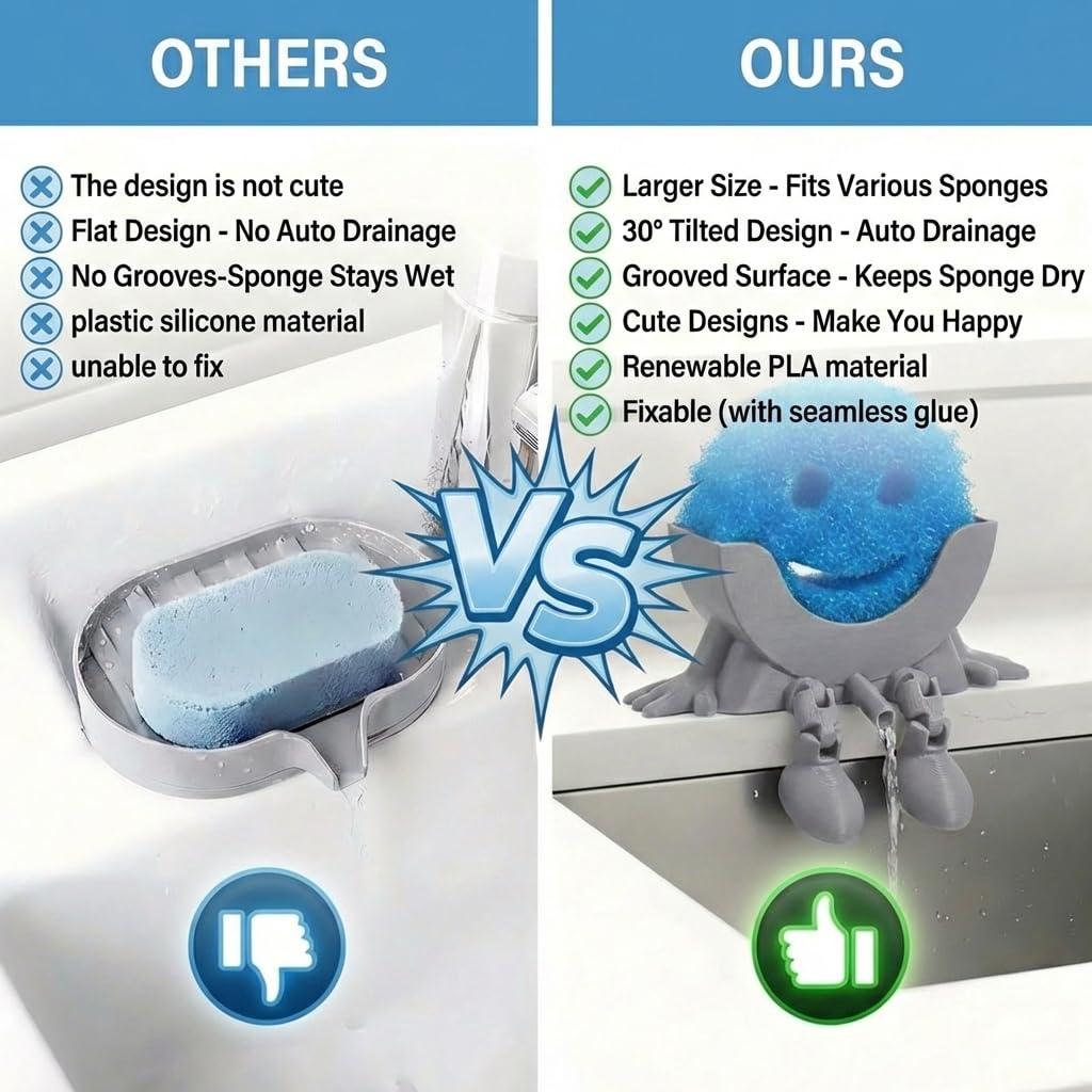 Generic Cute Sponge Holder, 3D-printed design adds personality to your sink.