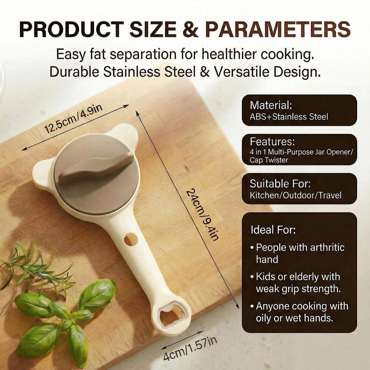 Generic 4-in-1 kitchen opener compact design for jars, bottles, and cans.