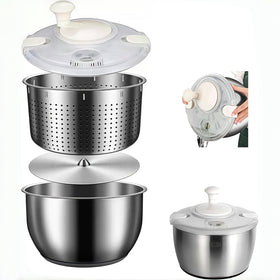 Generic 6L stainless steel salad spinner bowl in action for crisp greens