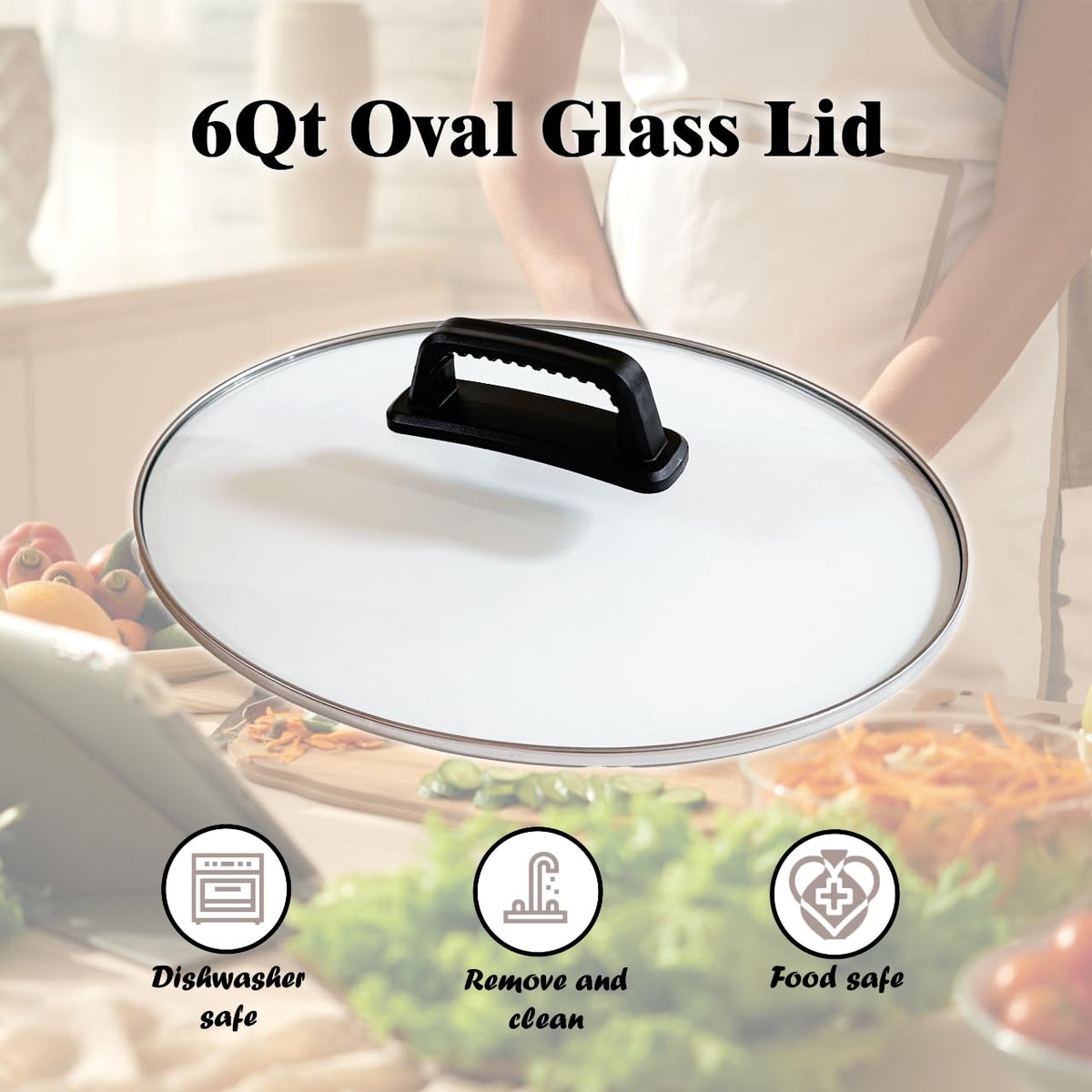 Generic 6 qt oval lid fits Crock-Pot models, preserving heat and moisture