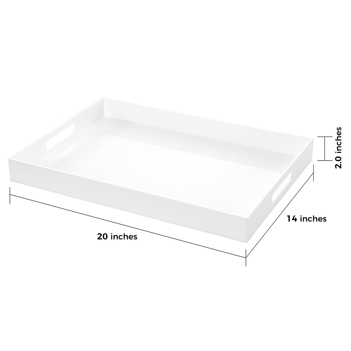 Generic acrylic serving tray adds decorative appeal to coffee tables and counters.
