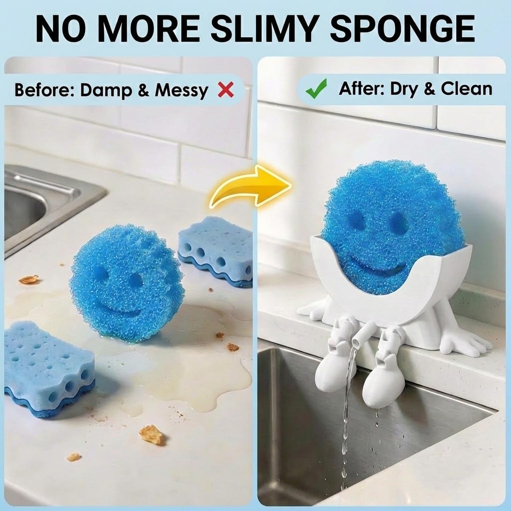 Generic adorable character-style sponge holder brightens kitchen tasks.