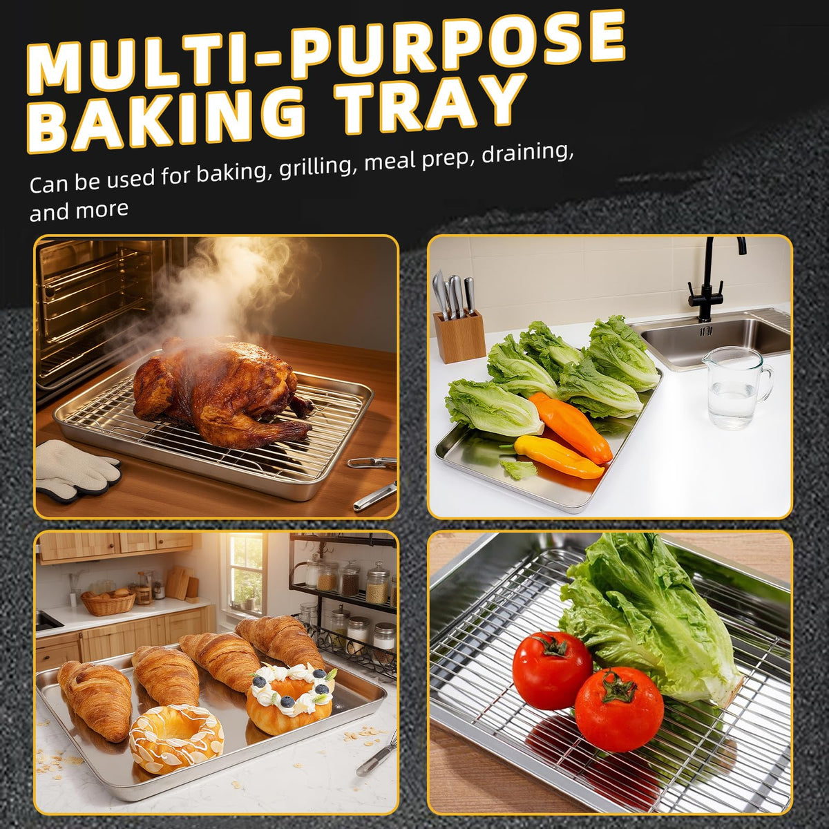 Generic baking rack with pans enables better airflow for crisp results.