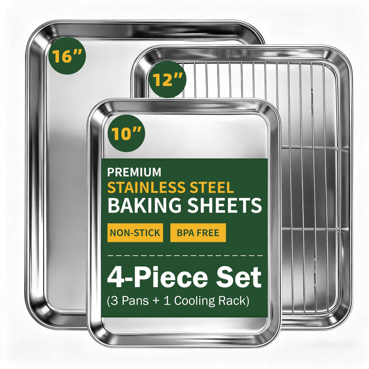 Generic 4-piece baking sheet set with cooling rack for versatile oven cooking.